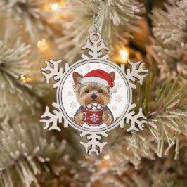 Adorno De Peltre Tipo Copo De Nieve Adorable Christmas Yorkshire Terrier