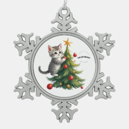 Adorno De Peltre Tipo Copo De Nieve Adorable Kitty Christmas Ornament