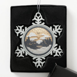Adorno De Peltre Tipo Copo De Nieve Adorno de Aldea Invernal Negro y Dorado Elegante