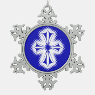 Adorno De Peltre Tipo Copo De Nieve Adorno de copo de nieve de peltre/Cruz celta azul