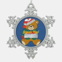 Adorno de copo de nieve de peltre Oso de peluche