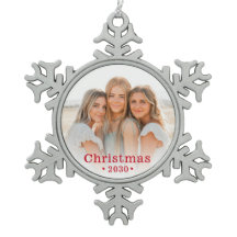 Adorno de Navidad de peltre con copo de nieve y fo