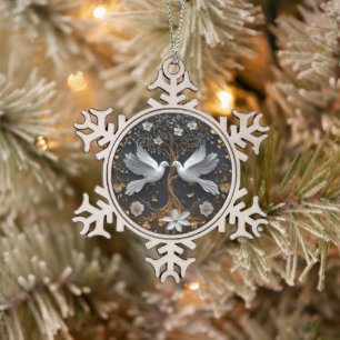 Adorno De Peltre Tipo Copo De Nieve Adorno Elegante Palomas Blancas Árbol de la Vida
