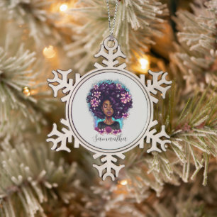 Adorno De Peltre Tipo Copo De Nieve Afromujer floral esparkling