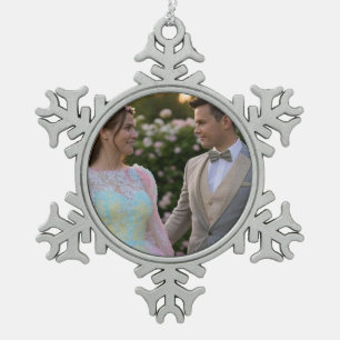 Adorno De Peltre Tipo Copo De Nieve Agregar foto de boda personalizada