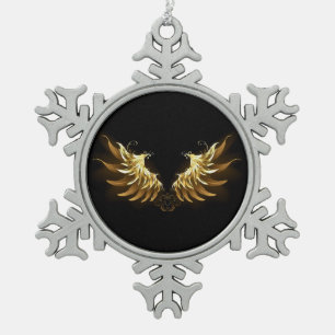 Adorno De Peltre Tipo Copo De Nieve Alas del Ángel de Oro sobre fondo negro