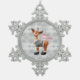 Adorno De Peltre Tipo Copo De Nieve Alce de Navidad feliz que lleva un sombrero