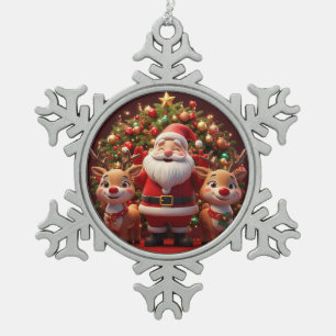 Adorno De Peltre Tipo Copo De Nieve Alegre Papá Noel con Navidad nevada