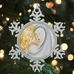 Adorno De Peltre Tipo Copo De Nieve Alegría al Mundo Virgen y Niño Acuarela