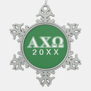 Adorno De Peltre Tipo Copo De Nieve Alphi Chi Omega Letras Blancas y Verdes