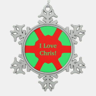 Adorno De Peltre Tipo Copo De Nieve ¡Amo (Nombre) Chris! Verde rojo