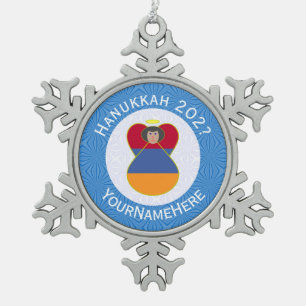 Adorno De Peltre Tipo Copo De Nieve Ángel de Hanukkah con Bandera de Armenia Personali