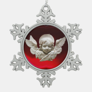 Adorno De Peltre Tipo Copo De Nieve ÁNGEL DEL RENACIMIENTO FLORENTINO, Rubí Rojo