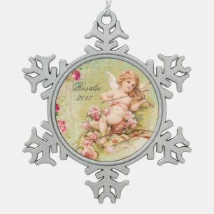 Adorno De Peltre Tipo Copo De Nieve Ángel floral personalizado del vintage que toca el