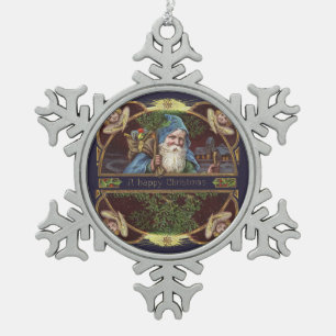 Adorno De Peltre Tipo Copo De Nieve Ángeles de Santa Victorianos Azul Navidad Arte Ant