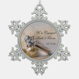Adorno De Peltre Tipo Copo De Nieve Anillo de Diamantes y Compromiso de Perlas