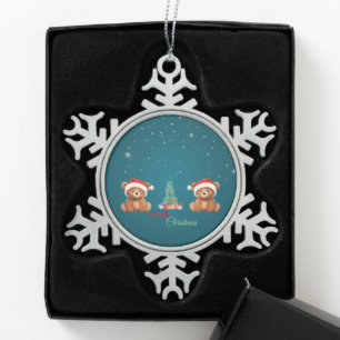 Adorno De Peltre Tipo Copo De Nieve Animales cortos invierno Oso Santa Navidad árbol