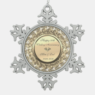 Adorno De Peltre Tipo Copo De Nieve Aniversario de Bodas de Diamante Floral Dorado 50º