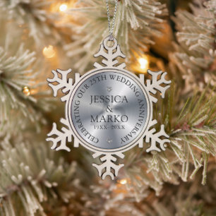 Adorno De Peltre Tipo Copo De Nieve Aniversario de bodas de plata 25 personalizado