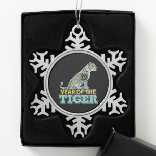 Adorno De Peltre Tipo Copo De Nieve Año Nuevo Chino - Tigre Blanco Zodiaco