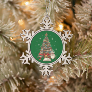 Adorno De Peltre Tipo Copo De Nieve Árbol de libros navideños acogedor para lectores y