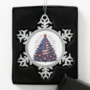 Adorno De Peltre Tipo Copo De Nieve Árbol de navidad de bandera estadounidense arte pa