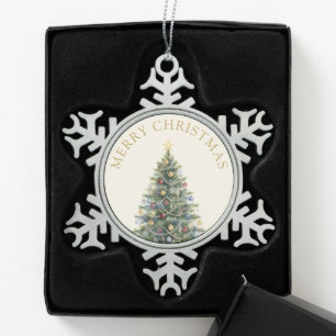 Adorno De Peltre Tipo Copo De Nieve Árbol de Navidad en acuarela rústica Navidades