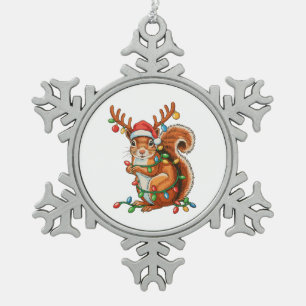 Adorno De Peltre Tipo Copo De Nieve Ardilla de Navidad Luces de Navidad Lindo Temporad