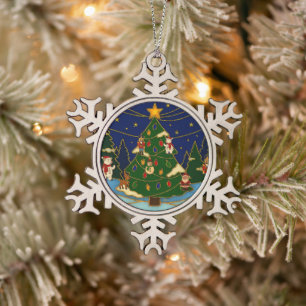 Adorno De Peltre Tipo Copo De Nieve Arte Cloisonne Bosque Caprichoso Navidad Clásica 