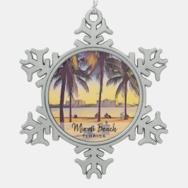 Adorno De Peltre Tipo Copo De Nieve Arte de acuarela vintage de Miami Beach Florida