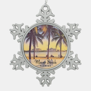 Adorno De Peltre Tipo Copo De Nieve Arte de acuarela vintage de Miami Beach Florida