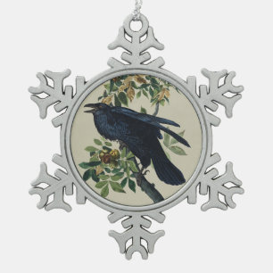 Adorno De Peltre Tipo Copo De Nieve Arte de la Naturaleza del Cuervo de Audubon Vintag