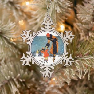 Adorno De Peltre Tipo Copo De Nieve Arte Deco Vintage de Invierno Madre e Hijo en la N