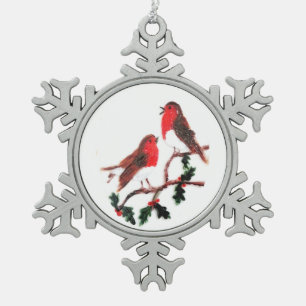 Adorno De Peltre Tipo Copo De Nieve Arte festivo del petirrojo del acebo