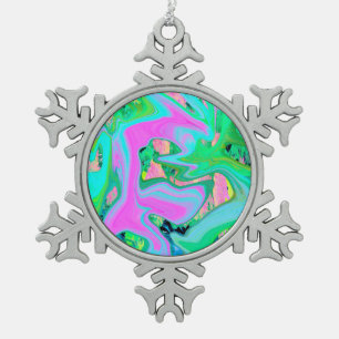 Adorno De Peltre Tipo Copo De Nieve Arte líquido rosa retro y azul claro en hortensia