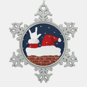 Adorno De Peltre Tipo Copo De Nieve ASL Santa Navidad Ornamento I Love You ILY en ASL