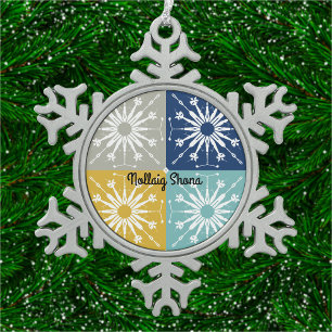 Adorno De Peltre Tipo Copo De Nieve Azul y oro irlandeses
