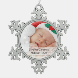 Adorno De Peltre Tipo Copo De Nieve Babys First Christmas Personalized Photo Template