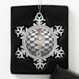 Adorno De Peltre Tipo Copo De Nieve Bailarina de pie con esfera de cuadros en B&N