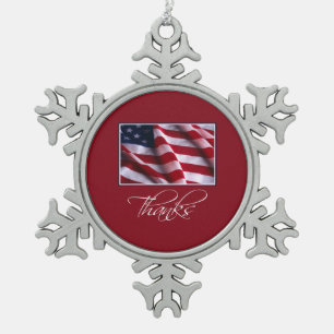Adorno De Peltre Tipo Copo De Nieve Bandera Americana Patriótica Gracias en Rojo