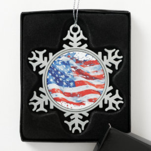 Adorno De Peltre Tipo Copo De Nieve Bandera Americana USA Acuarela 4 de Julio