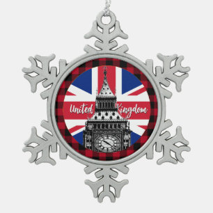 Adorno De Peltre Tipo Copo De Nieve Bandera británica, Big Ben, Union Jack, Red Plaid