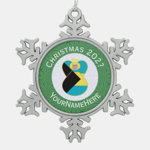 Adorno De Peltre Tipo Copo De Nieve Bandera de Bahamas Ángel Navidad Verde