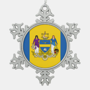 Adorno De Peltre Tipo Copo De Nieve Bandera de Filadelfia, Pensilvania Snowflake Pewte