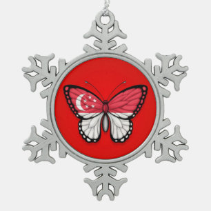 Adorno De Peltre Tipo Copo De Nieve Bandera de la mariposa de Singapur en rojo