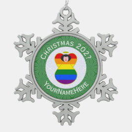 Adorno De Peltre Tipo Copo De Nieve Bandera de Navidad del Ángel de Cabello Negro Orgu