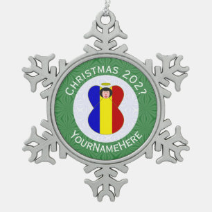 Adorno De Peltre Tipo Copo De Nieve Bandera de Navidad personalizada del ángel rumano