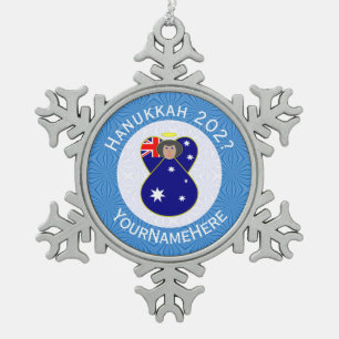 Adorno De Peltre Tipo Copo De Nieve Bandera personalizada de Hanukkah del ángel austra