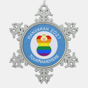 Adorno De Peltre Tipo Copo De Nieve Bandera personalizada de Hanukkah del ángel rubio 
