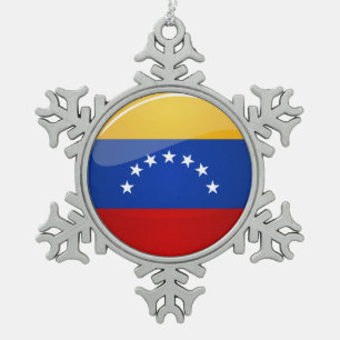 Adorno De Peltre Tipo Copo De Nieve Bandera redonda brillante de Venezuela
